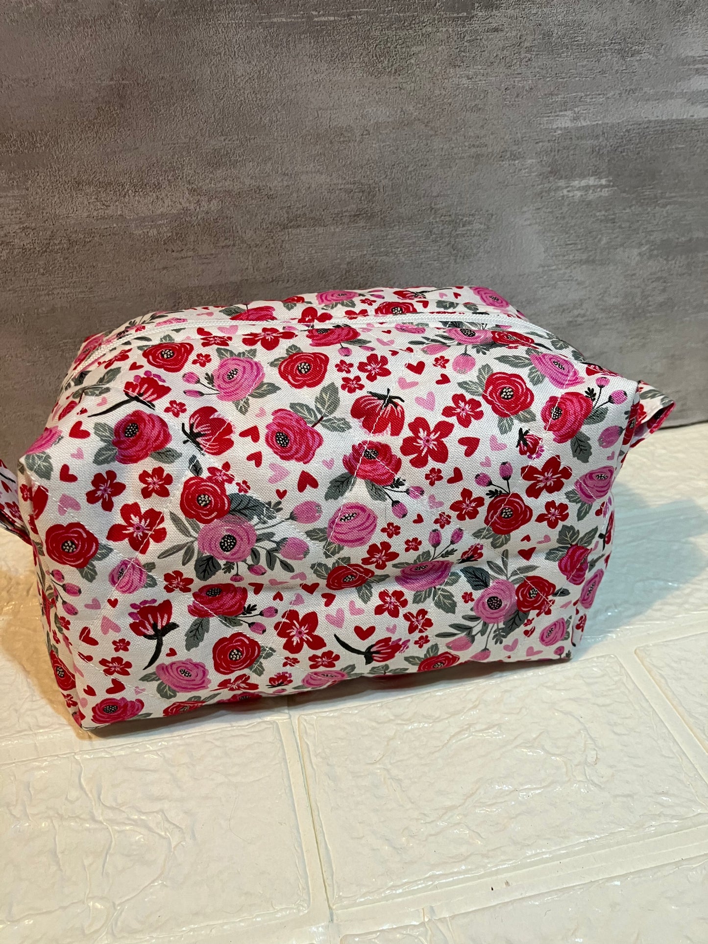 red and pink flower makeup bags