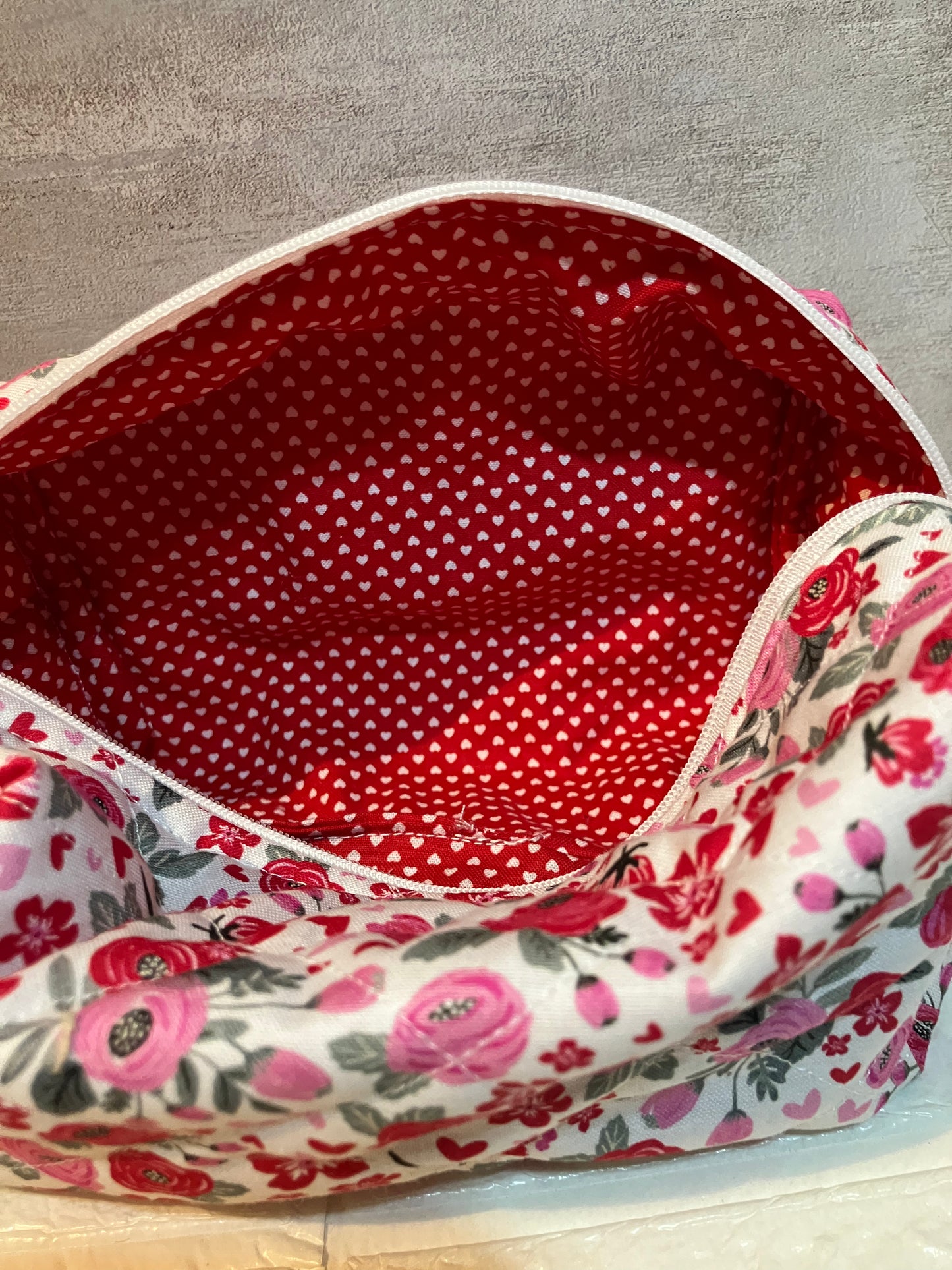 red and pink flower makeup bags
